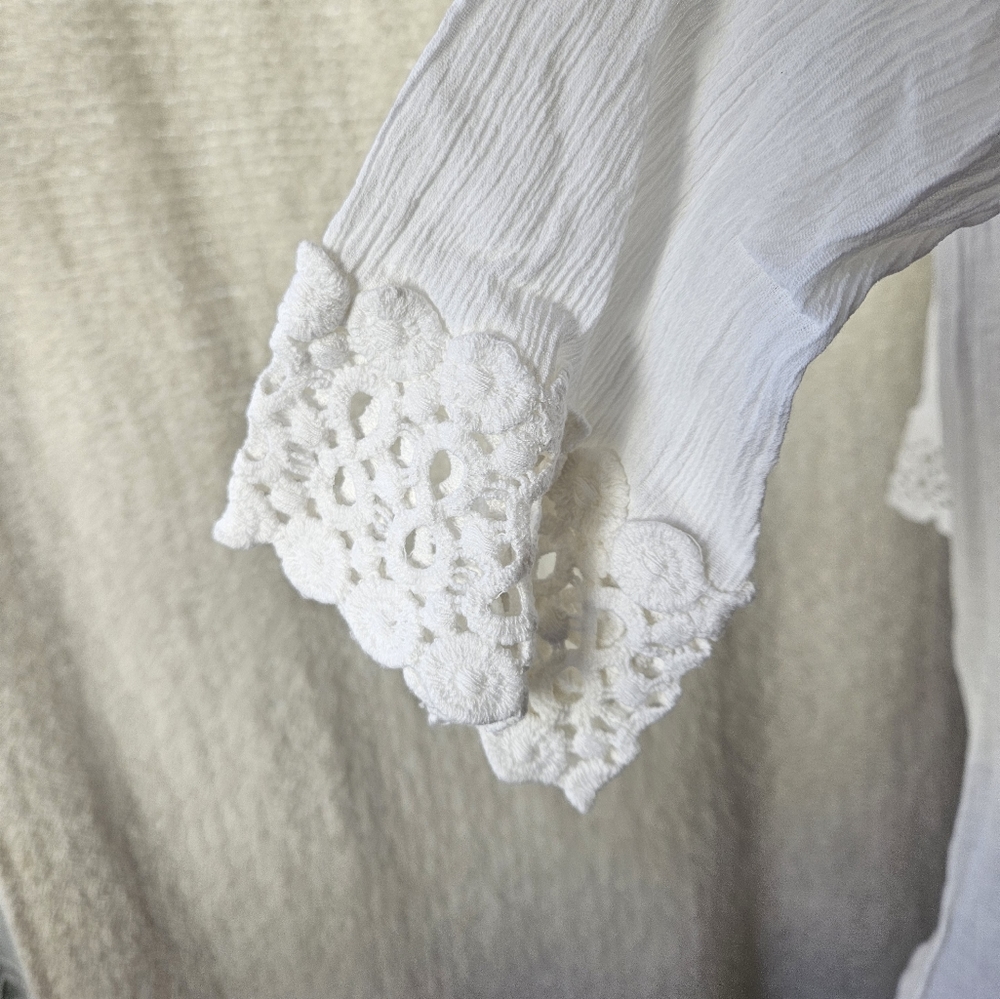 RAVIYA White Cotton Crochet Trim Cover Up | SZ M - Picture 9 of 13